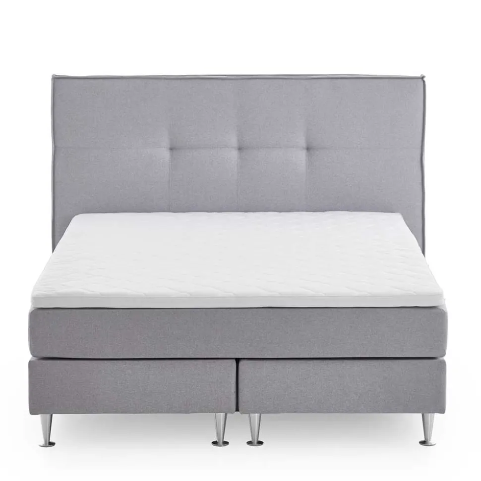 H3 Boxspringbett in Hellgrau Stoff & Chrom - Tuwedia