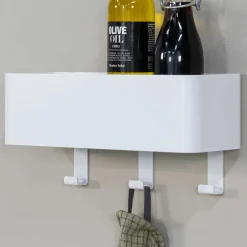 Hakenleiste mit Ablage aus weißem Stahl - Pino