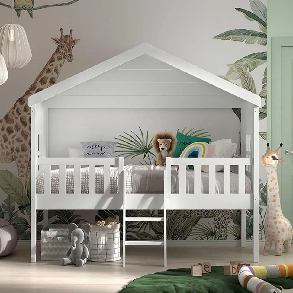 Halbhohes Hausbett in Weiß lackiert - Kumaria