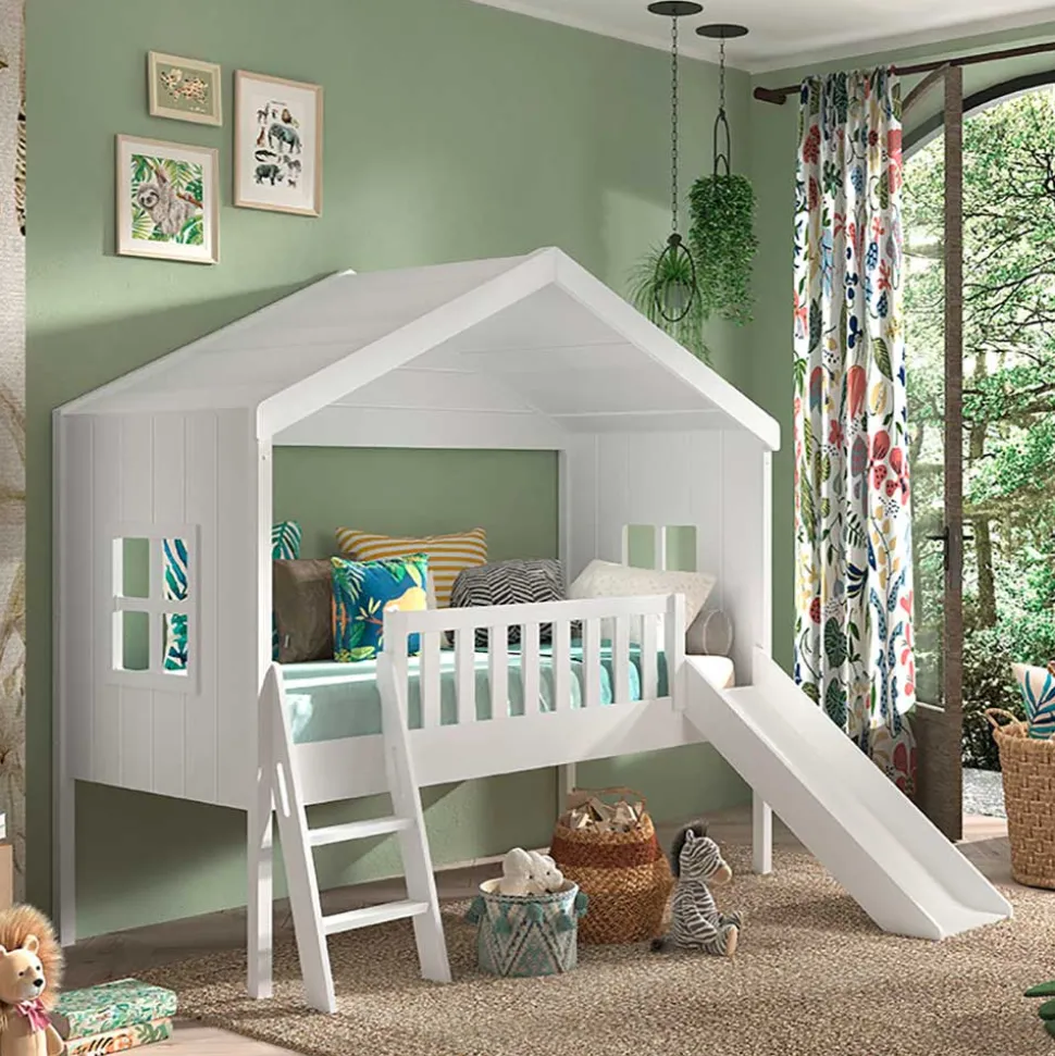Halbhohes Hausbett mit Rutsche & Leiter - Coreen