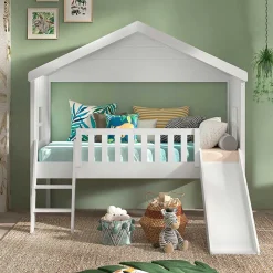 Halbhohes Hausbett mit Rutsche & Leiter - Coreen