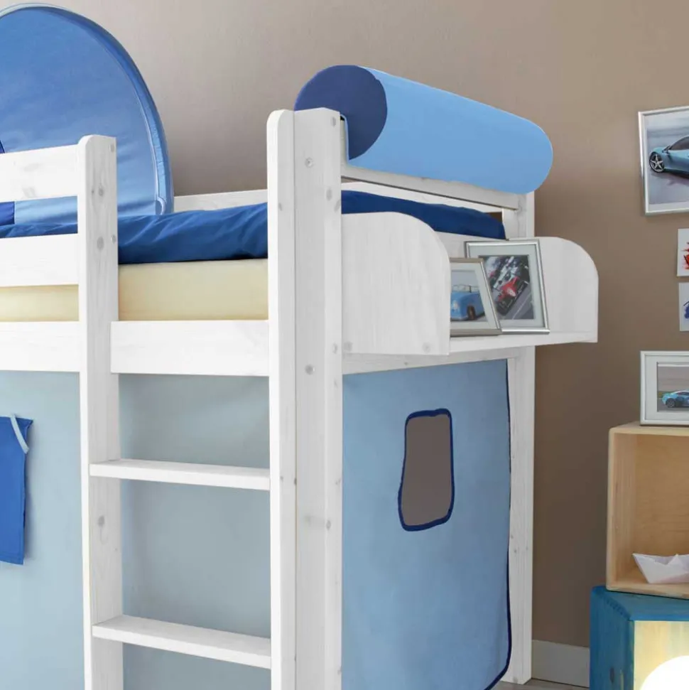 Halbhohes Kinderbett Yasin in Weiß Blau