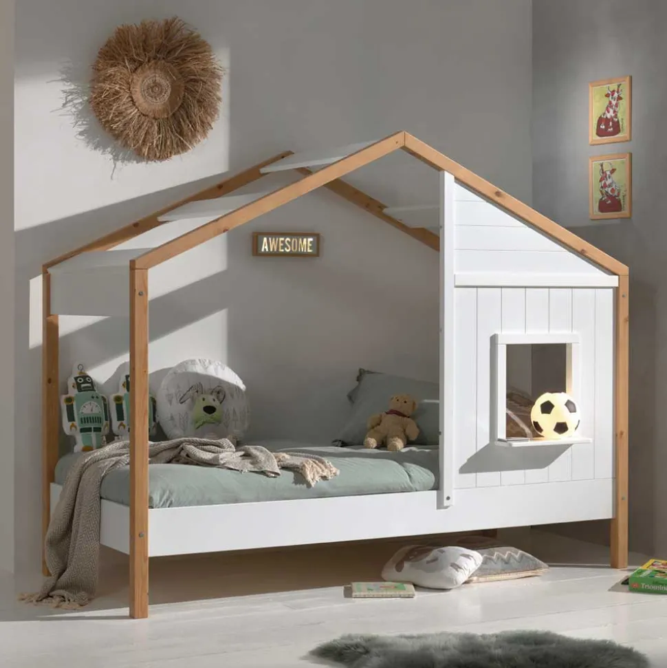 Haus Kinderbett in Weiß & Eichefarben - Zorya