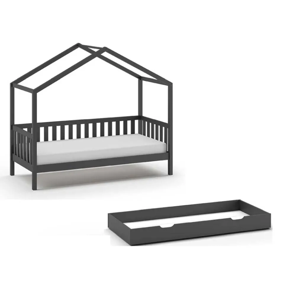 Hausbett in Anthrazit aus Kiefernholz - Neptunus