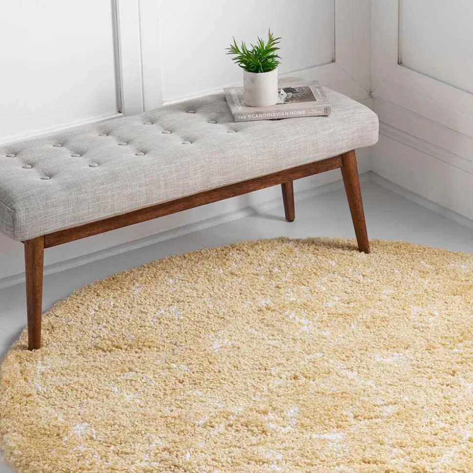 Heller Hochflor Teppich in Gelb und Creme - Vinitaro