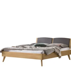 Helles Eichebett mit Kunstleder Kopfteilpolstern - Vrona