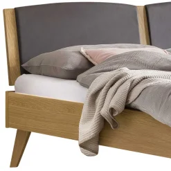 Helles Eichebett mit Kunstleder Kopfteilpolstern - Vrona
