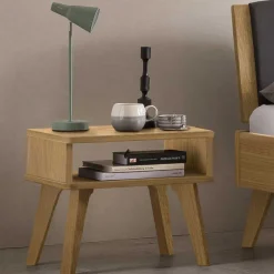 Helles Eichebett mit Kunstleder Kopfteilpolstern - Vrona