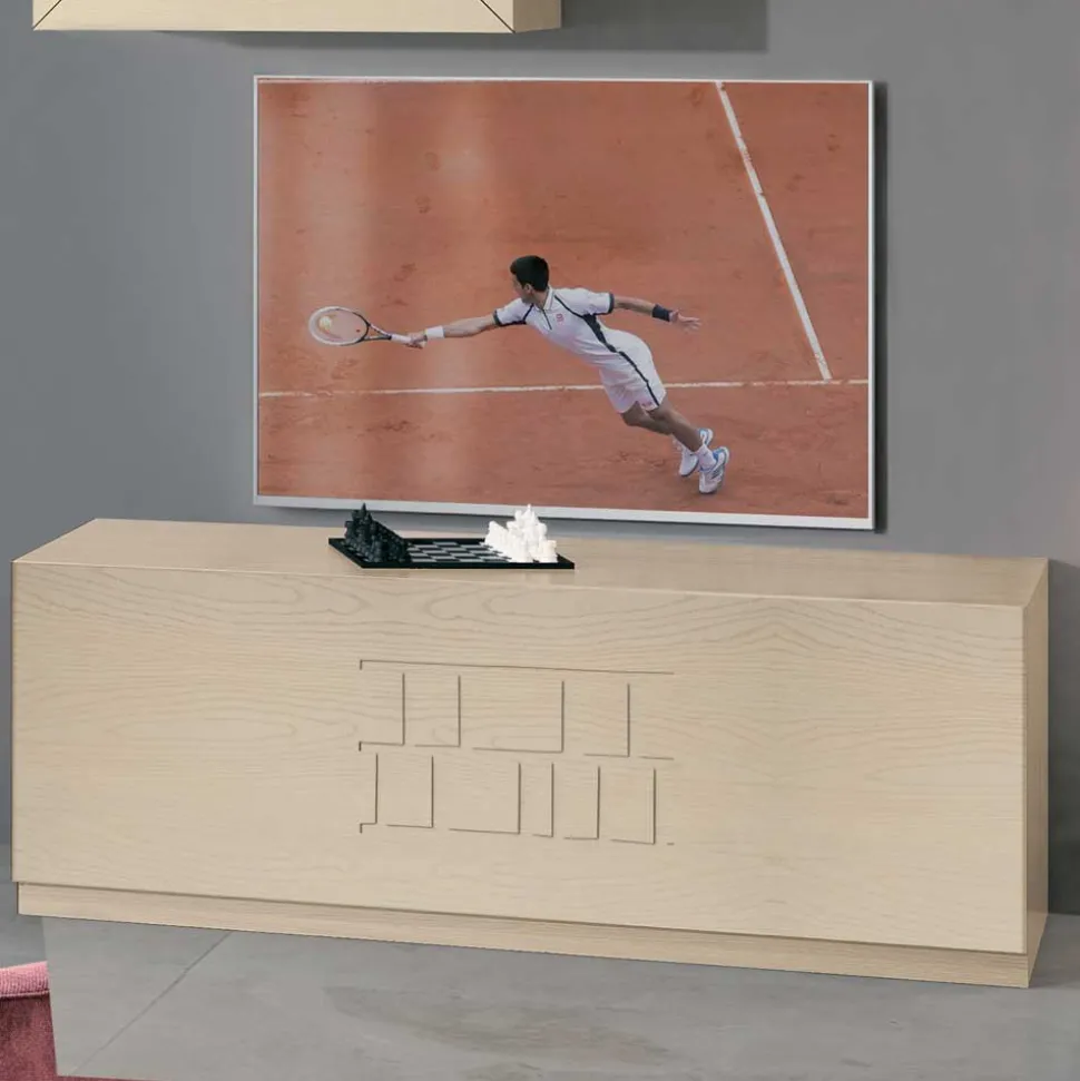 Helles Esche TV Board mit Klappe - Odillava