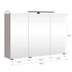 Hellgrauer Bad-Spiegelschrank 3-türig - Adendras