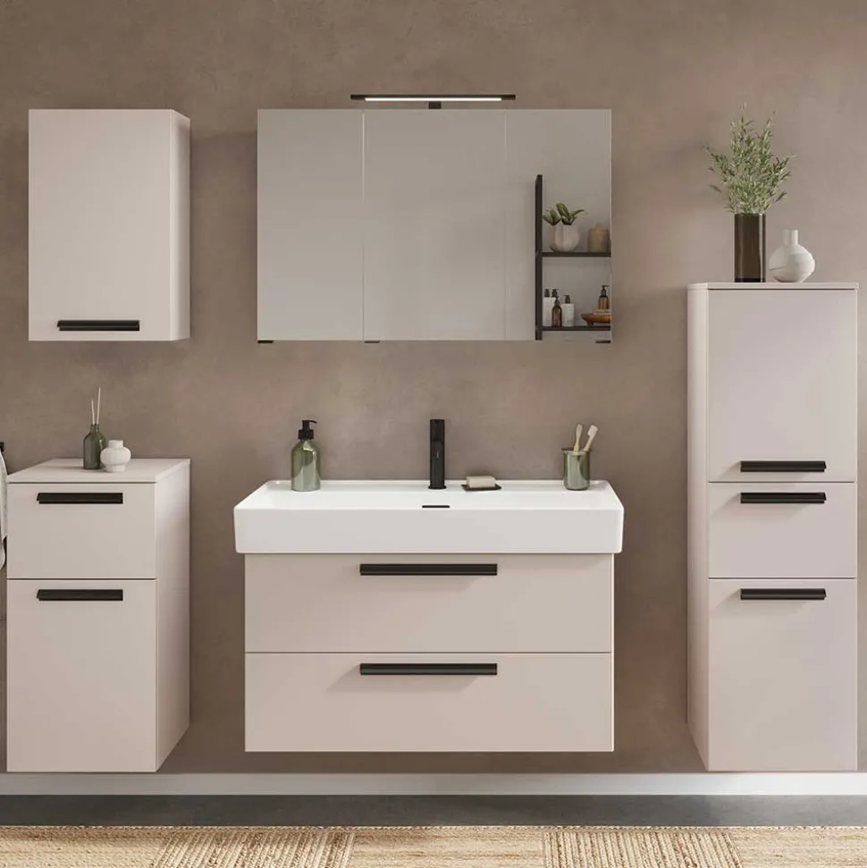 Hellgrauer Bad-Spiegelschrank 3-türig - Adendras