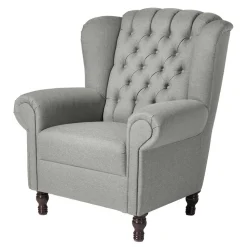 Hellgrauer Chesterfield-Sessel mit Ohren - Barreff