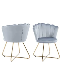 Hellgrauer Muschel Polsterstuhl aus Samt - Usilvea (2er Set)