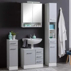 Hellgraues Badezimmermöbel Set günstig - Girios (vierteilig)