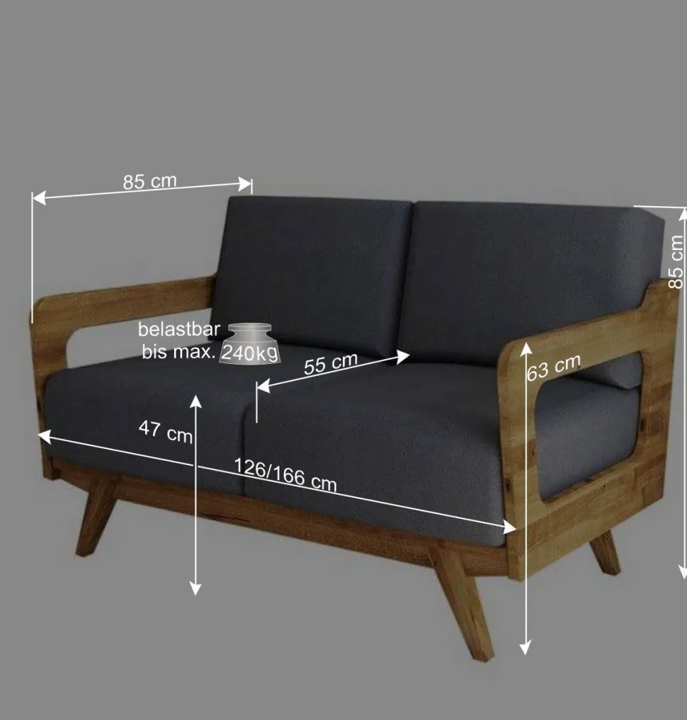 Hellgraues Stoff Sofa mit Wildeiche Gestell - Hardus