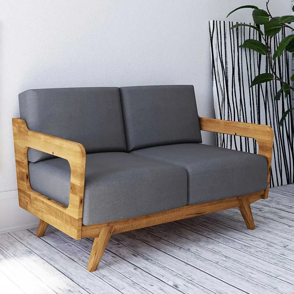 Hellgraues Stoff Sofa mit Wildeiche Gestell - Hardus