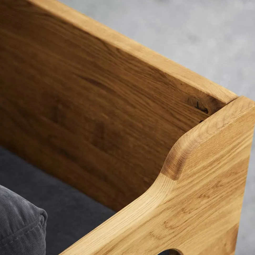 Hellgraues Stoff Sofa mit Wildeiche Gestell - Hardus