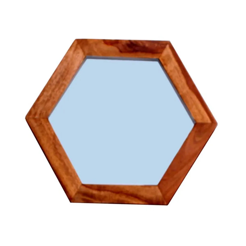 Hexagon Spiegel mit Holzrahmen - Mendoza