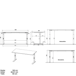 Höhenverstellbarer Officetisch in Weiß - Sparkle (zweiteilig)