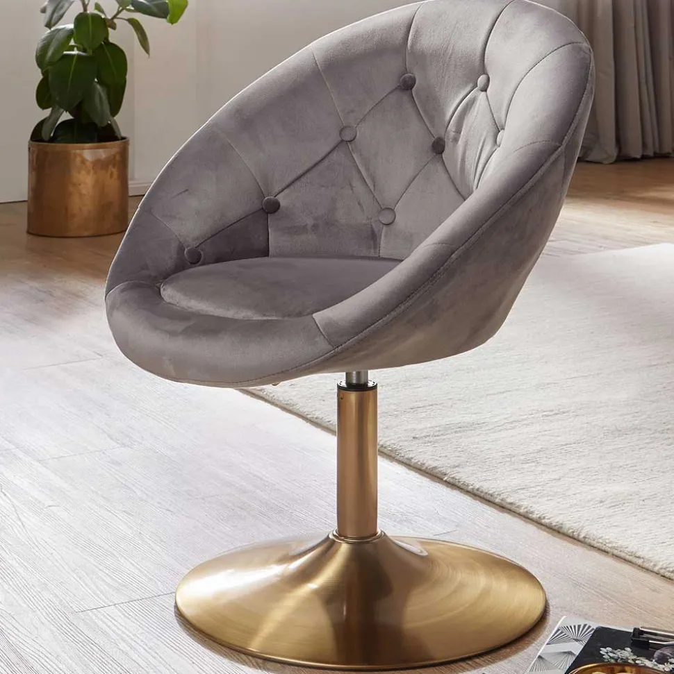 Höhenverstellbarer Samtsessel in Grau - Ashesha