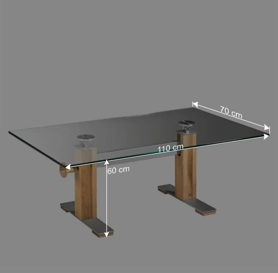 Höhenverstellbarer Wohnzimmertisch Fanturasa mit Glasplatte