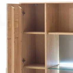 Highboard 2-türig mit Glas-Einsatz Pontros in Eiche Bianco teilmassiv