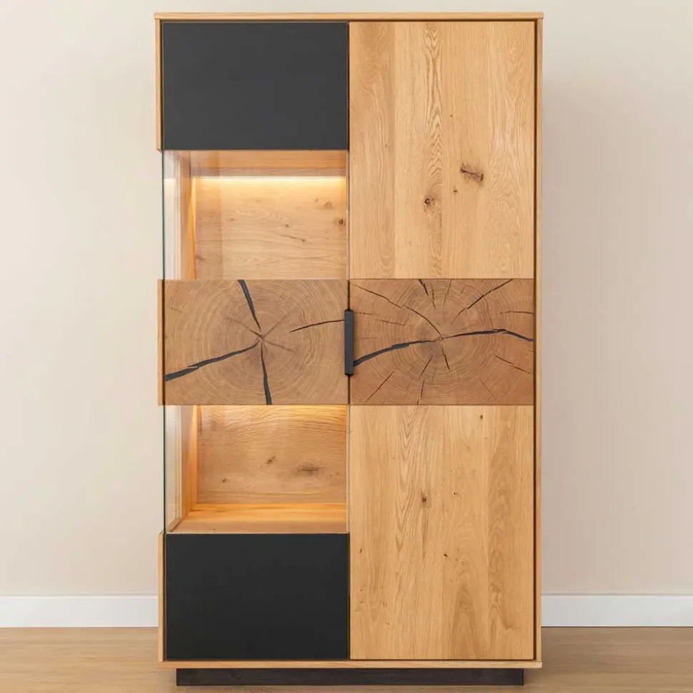 Highboard Vitrine aus Eiche und Glas - Masicuri