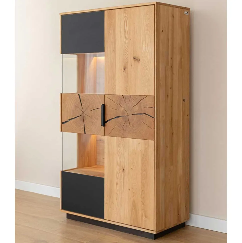 Highboard Vitrine aus Eiche und Glas - Masicuri