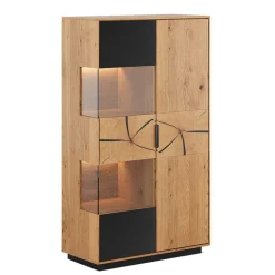 Highboard Vitrine aus Eiche und Glas - Masicuri