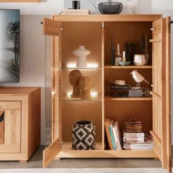 Highboard Vitrine aus Kernbuche Massivholz - Sarosca