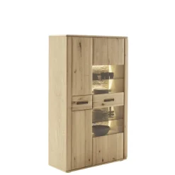 Highboard Vitrine in Asteiche Hell - Jevedaz