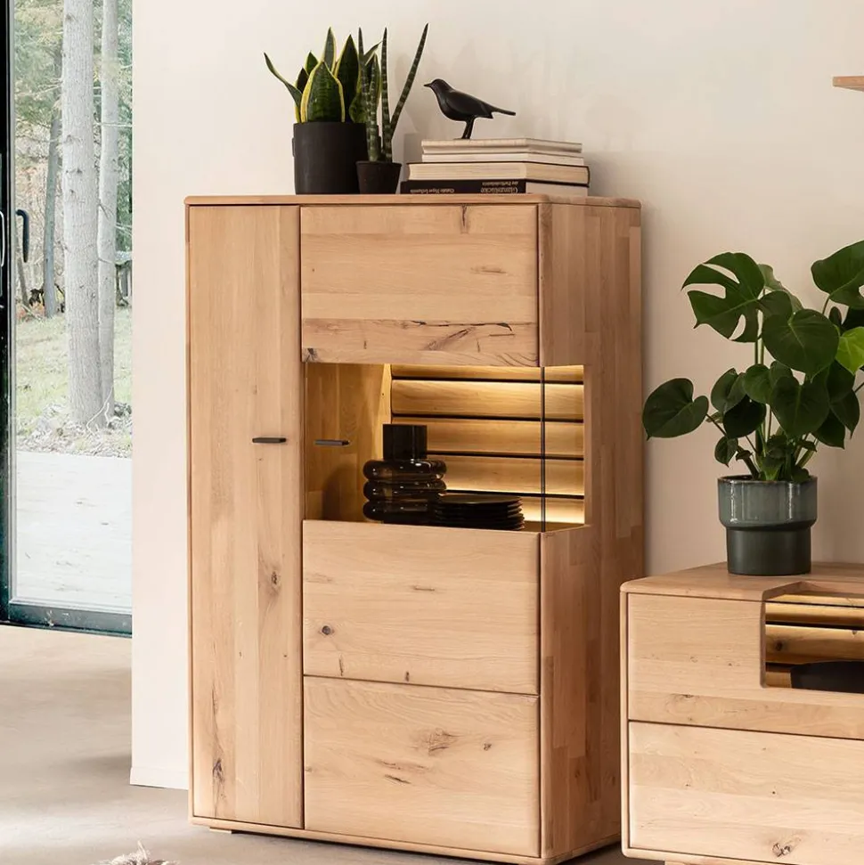 Highboard Vitrine in Asteiche Hell - Azzurian