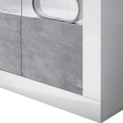 Highboard Vitrine in Beton Optik & Weiß HG - Narandu
