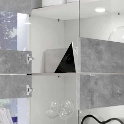Highboard Vitrine in Beton Optik & Weiß HG - Narandu