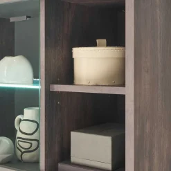 Highboard Vitrine in Eiche Dunkel & Grau - Mundo