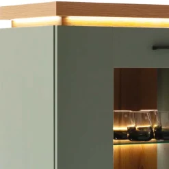 Highboard Vitrine in Graugrün und Eiche - Kwin