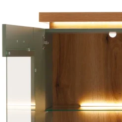 Highboard Vitrine in Graugrün und Eiche - Kwin