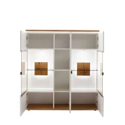Highboard Vitrine in Soft White und Wildeiche - Yordyn