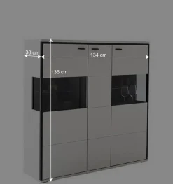 Highboard Vitrine in Weiß mit Schwarzgrau - Loazin