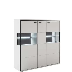 Highboard Vitrine in Weiß mit Schwarzgrau - Loazin