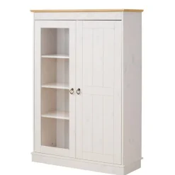 Highboard Vitrine in Weiß und Kiefer Honig - Zentra