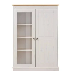 Highboard Vitrine in Weiß und Kiefer Honig - Zentra