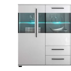 Highboard Vitrine Jetongos in Weiß Hochglanz Glas