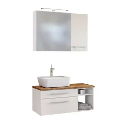 Hänge-Badmöbel in Weiß Wildeiche - Enwicos (dreiteilig)