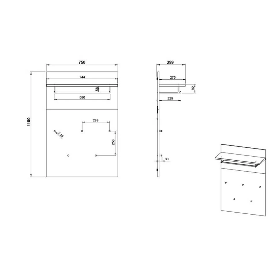 Hängegarderobe Paneel in Dekor Wildeiche - Esdrusca