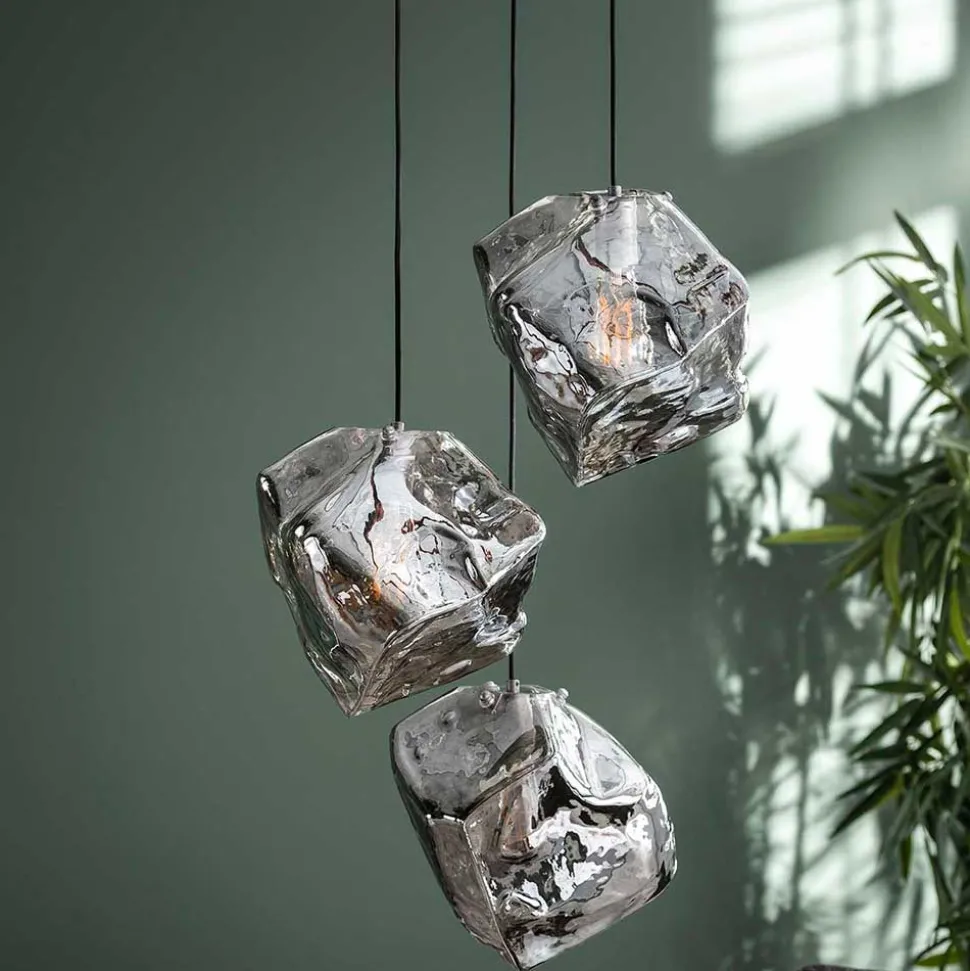 Hängeleuchte mit drei Glasschirmen in Stein Optik - Arescona