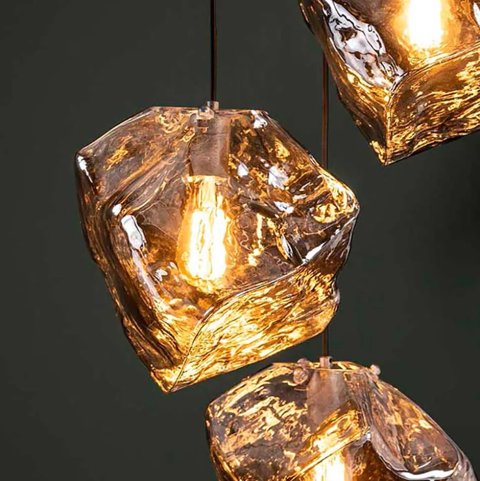 Hängeleuchte mit drei Glasschirmen in Stein Optik - Arescona