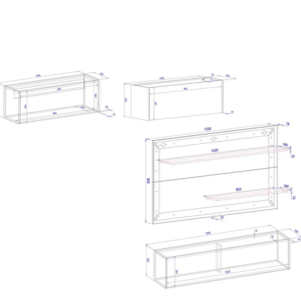 Hängende TV Anbauwand Möbelset - Ahilav (vierteilig)