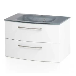 Hängender Waschtisch mit Glasbecken in Grau - Anjunica