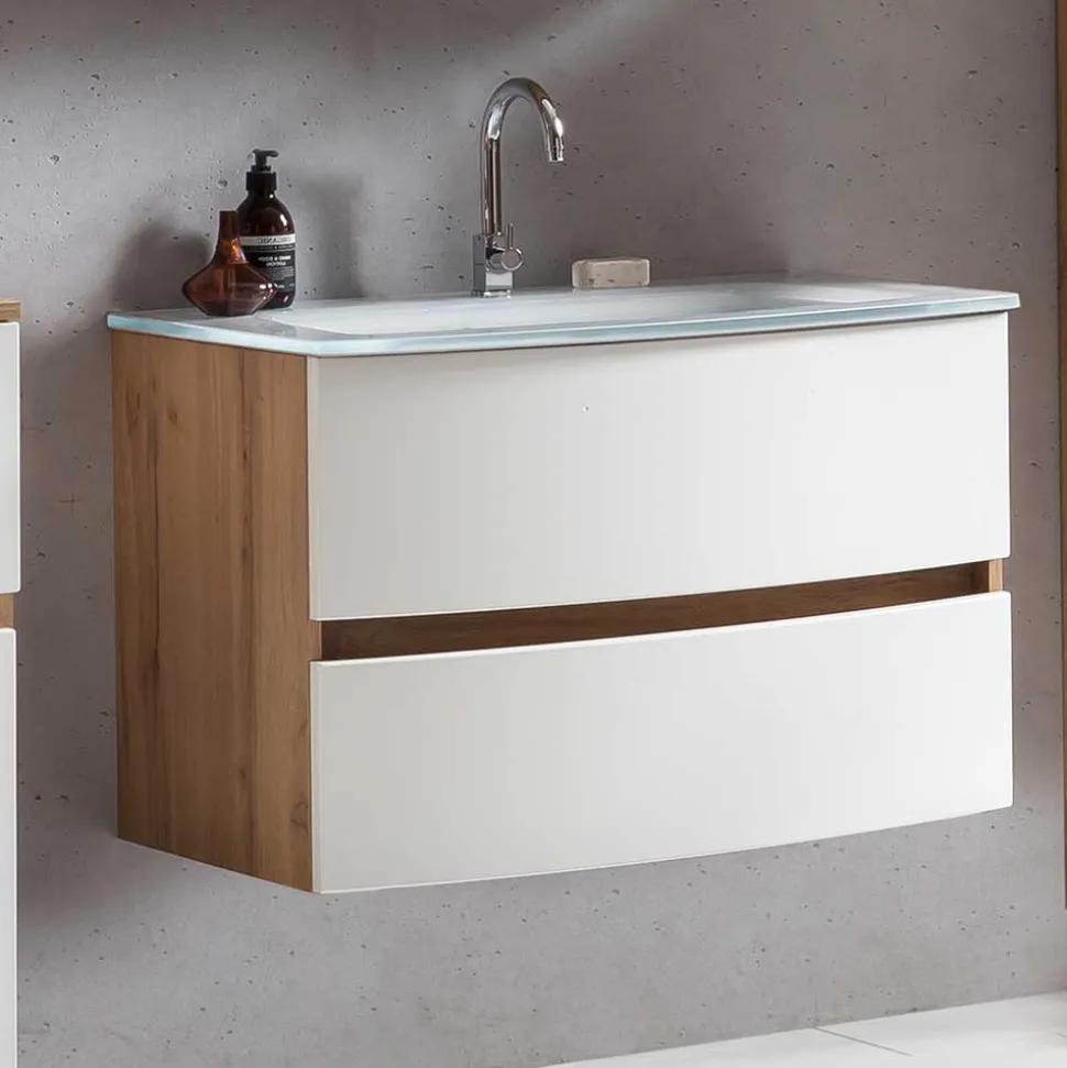 Hängender Waschtisch mit Glas Waschbecken - Neuvana